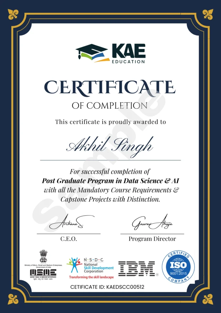 Post Graduate in Data Science & AI Sample Certificate